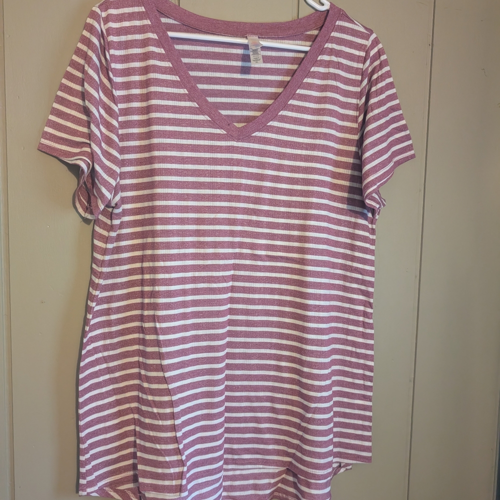 LuLaRoe Burgundy and White Striped Top